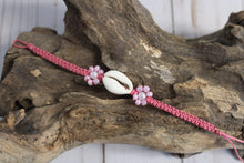 Load image into Gallery viewer, Cowrie Shell w/ Flower Tie Bracelet
