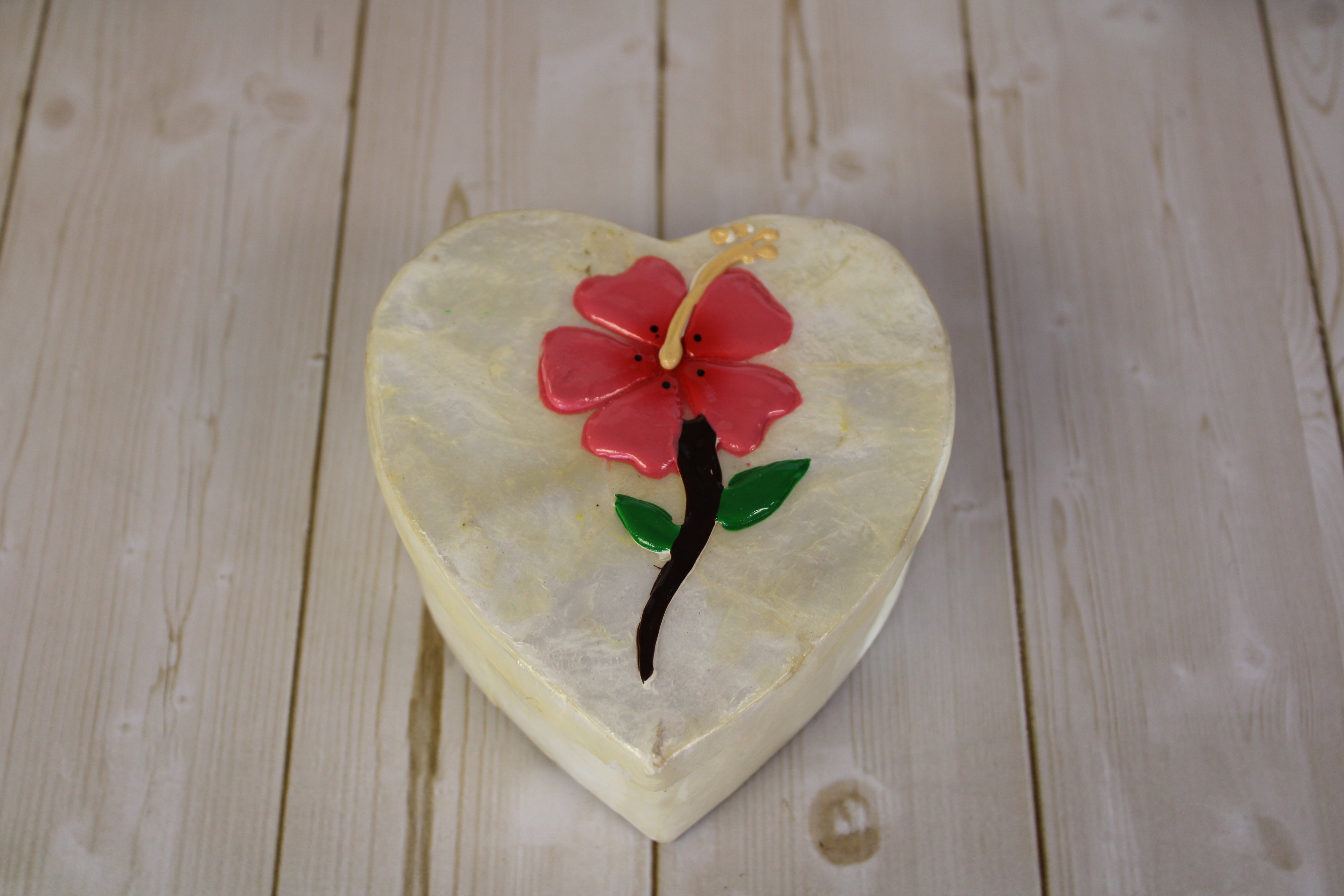 Capiz Shell Heart Shape Capiz Heart Shell Box w/ Flower – Beach Bum Seashells