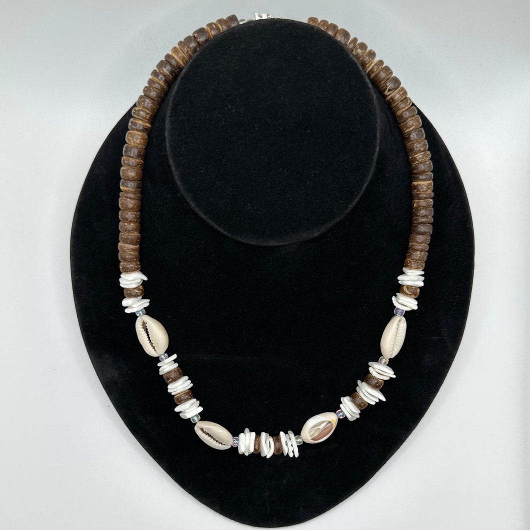 Cowrie and Square Cut Shell Necklace w/ Coconut